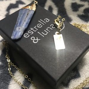 Raw Blue Kyanite Gold Plated Lariat Necklace